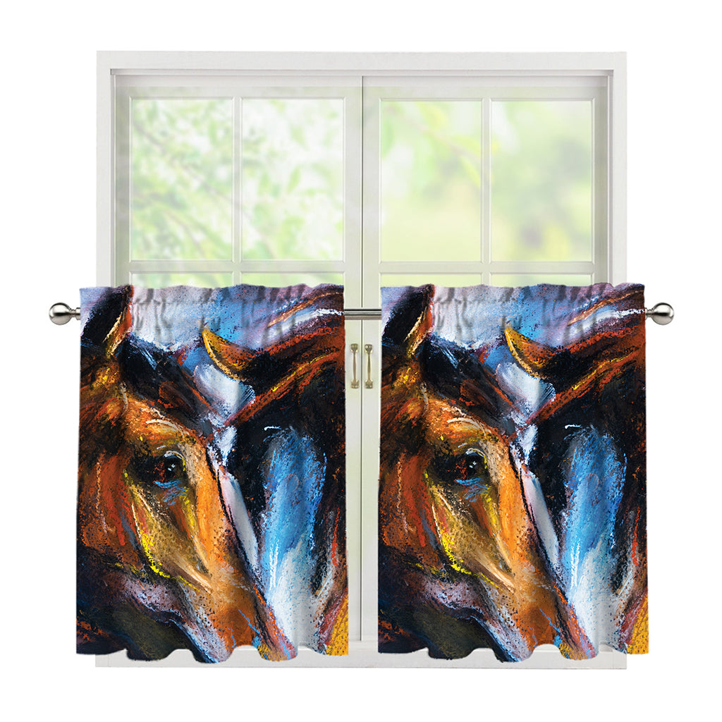 Couple Horses Painting Print Tier Curtains