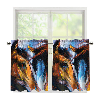 Couple Horses Painting Print Tier Curtains
