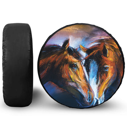 Couple Horses Painting Print Tire Cover
