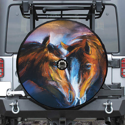 Couple Horses Painting Print Tire Cover With Camera Hole