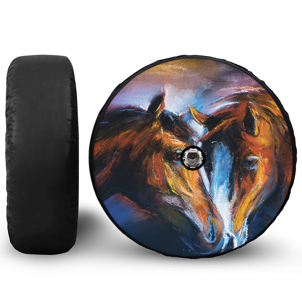 Couple Horses Painting Print Tire Cover With Camera Hole