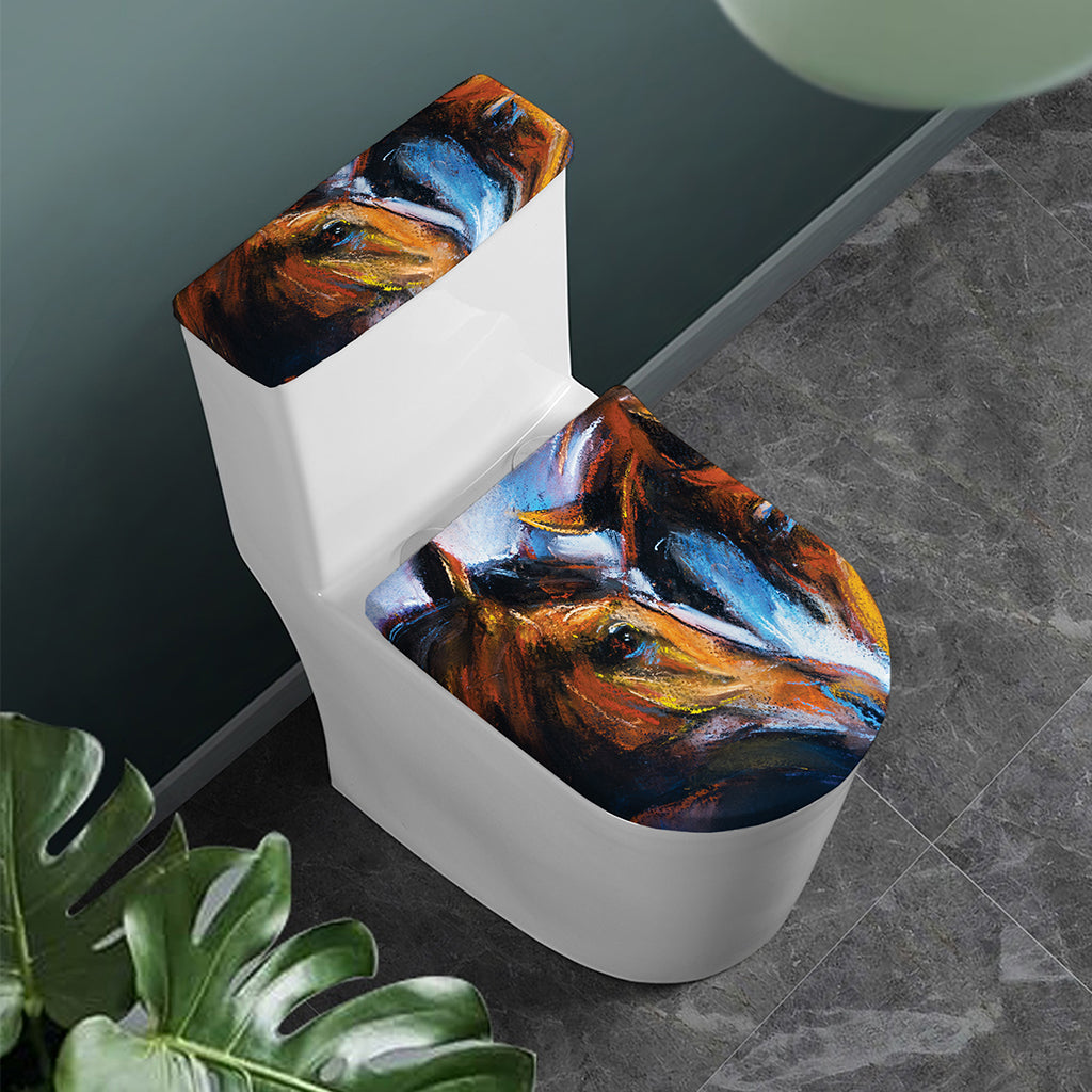 Couple Horses Painting Print Toilet Lid And Tank Cover Set