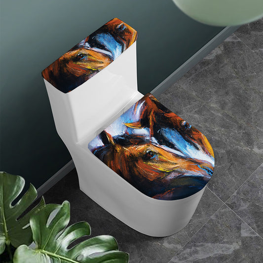 Couple Horses Painting Print Toilet Lid And Tank Cover Set