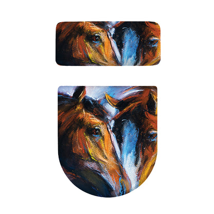 Couple Horses Painting Print Toilet Lid And Tank Cover Set