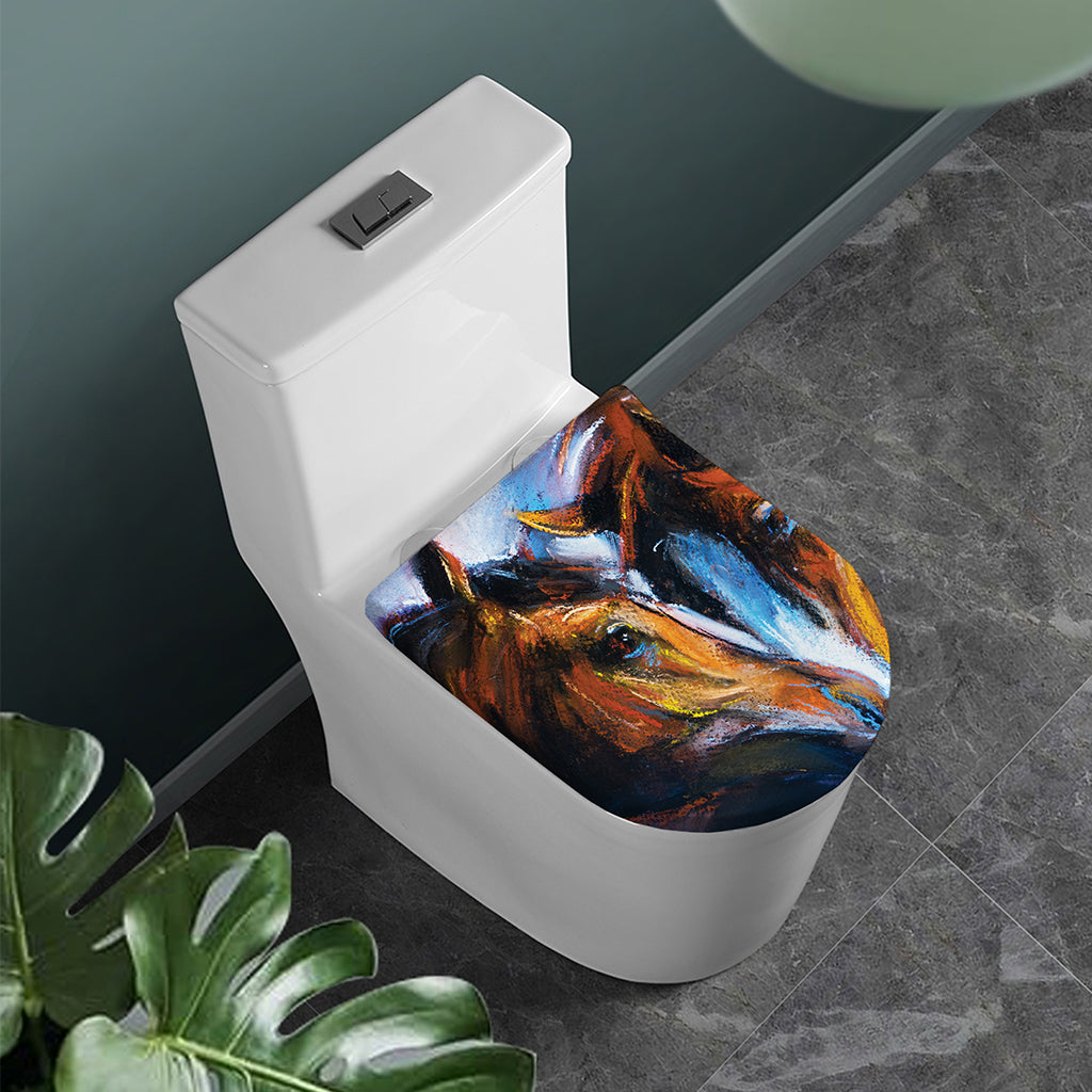 Couple Horses Painting Print Toilet Lid Cover