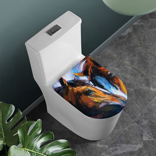 Couple Horses Painting Print Toilet Lid Cover
