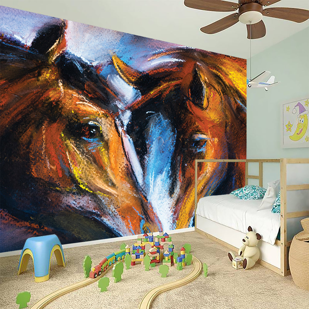 Couple Horses Painting Print Wall Sticker