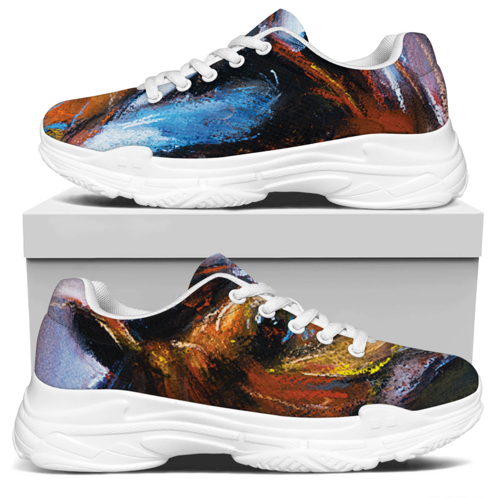 Couple Horses Painting Print White Chunky Shoes