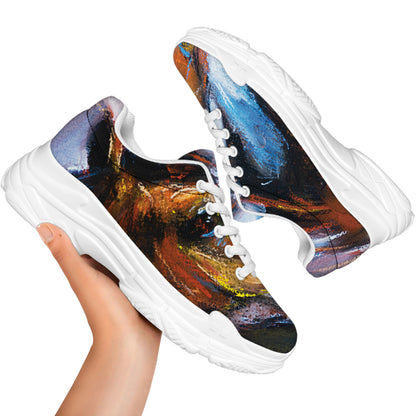 Couple Horses Painting Print White Chunky Shoes