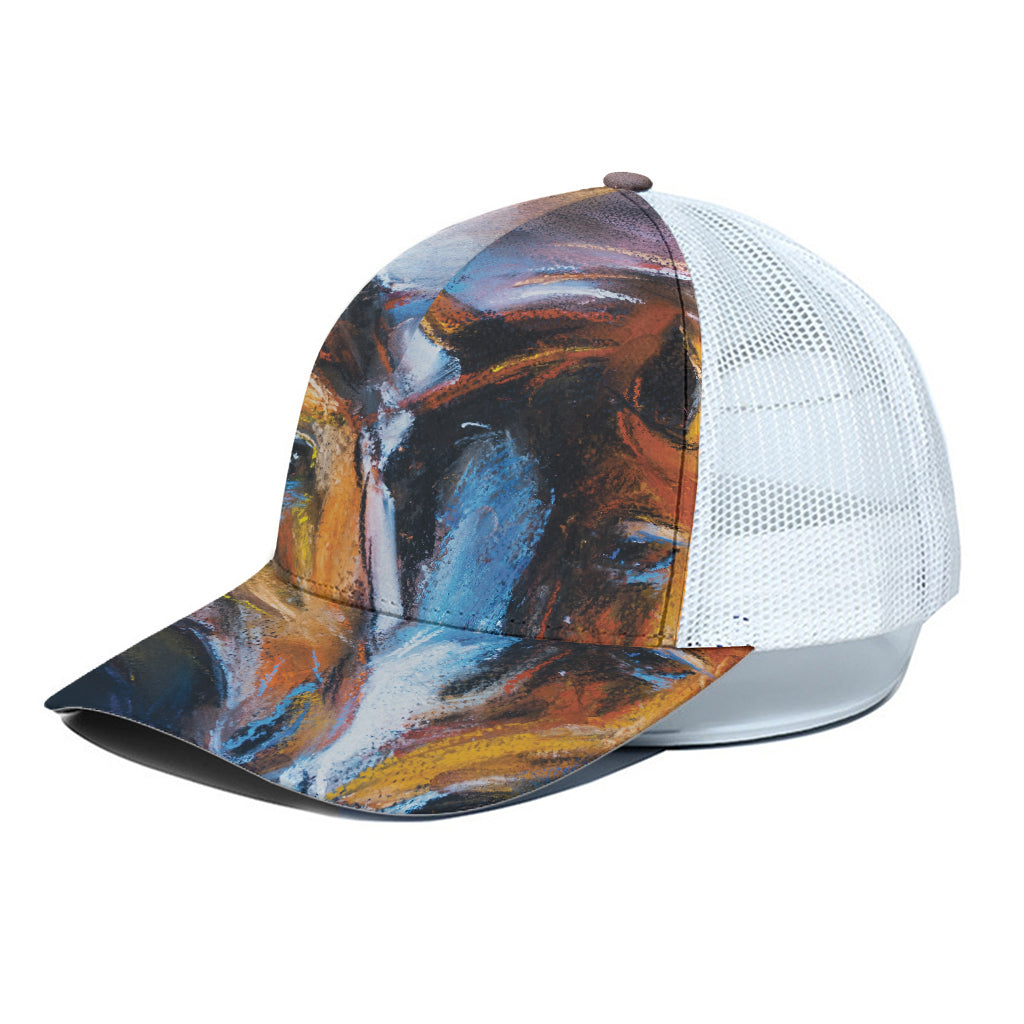 Couple Horses Painting Print White Mesh Trucker Cap