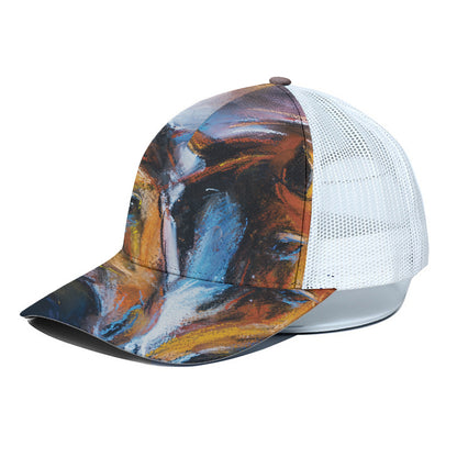 Couple Horses Painting Print White Mesh Trucker Cap
