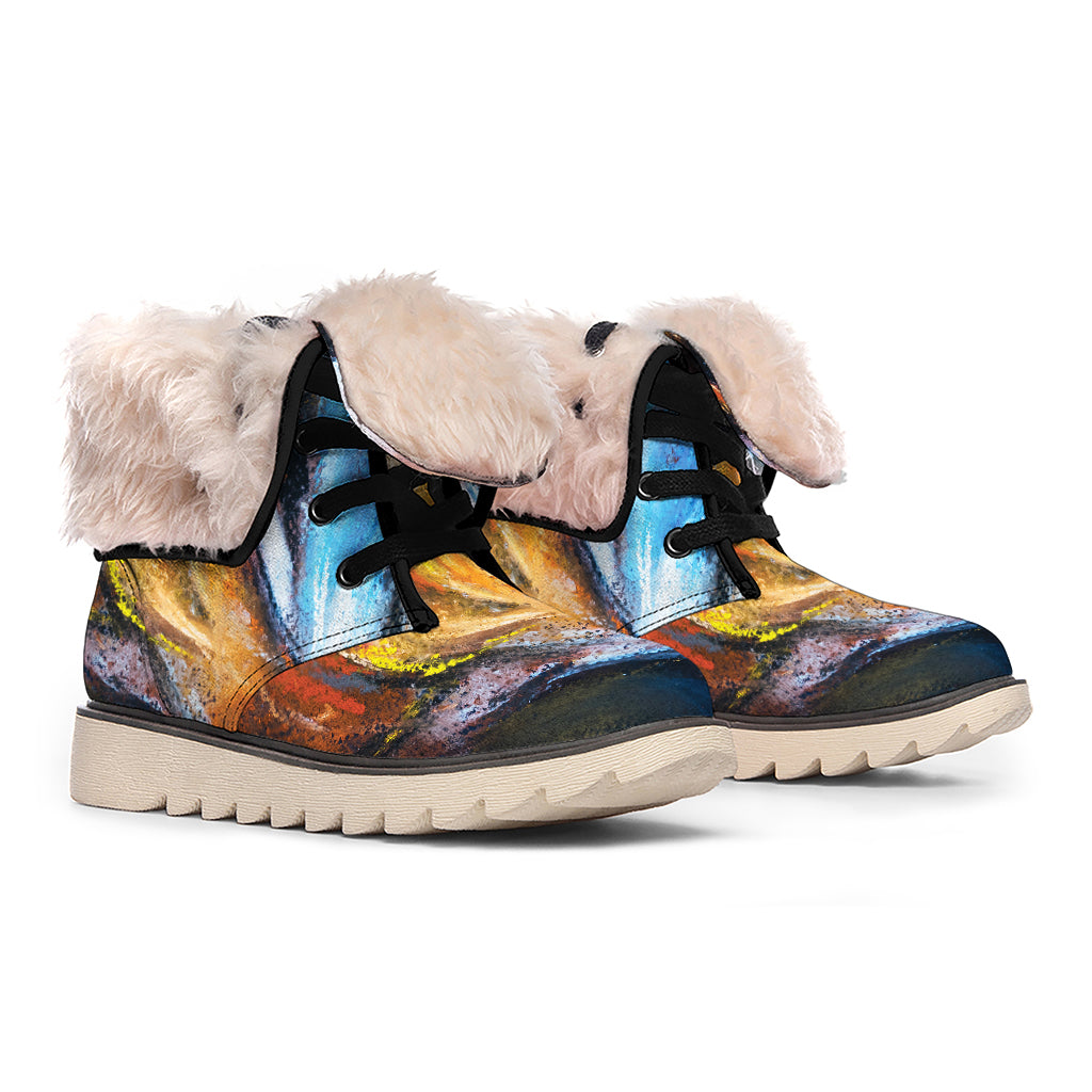 Couple Horses Painting Print Winter Boots