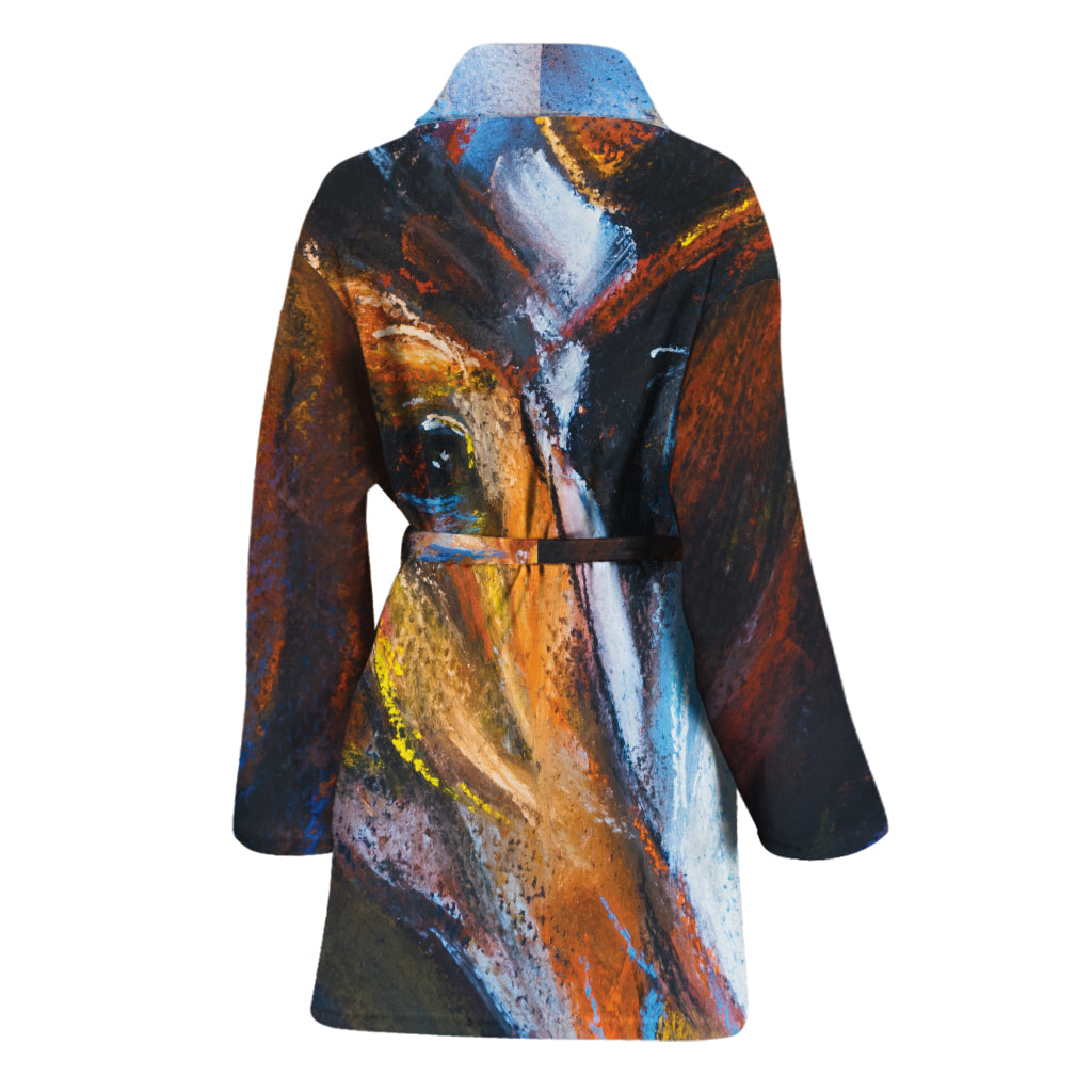 Couple Horses Painting Print Women's Bathrobe