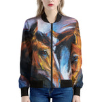 Couple Horses Painting Print Women's Bomber Jacket
