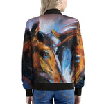 Couple Horses Painting Print Women's Bomber Jacket
