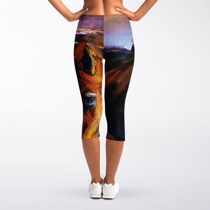 Couple Horses Painting Print Women's Capri Leggings