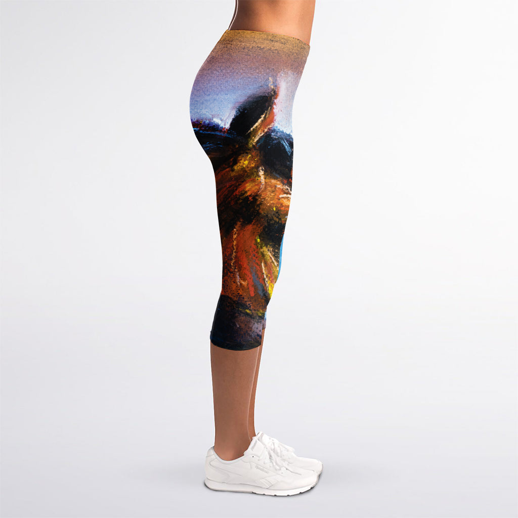 Couple Horses Painting Print Women's Capri Leggings