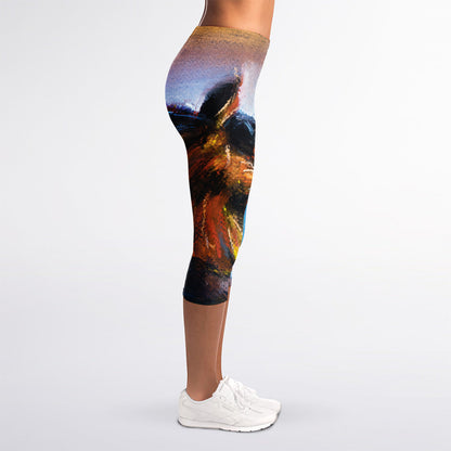 Couple Horses Painting Print Women's Capri Leggings