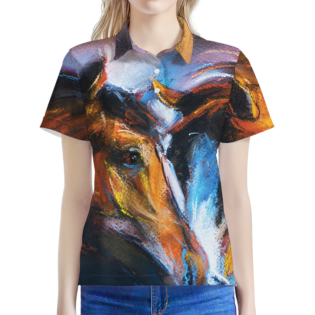 Couple Horses Painting Print Women's Polo Shirt