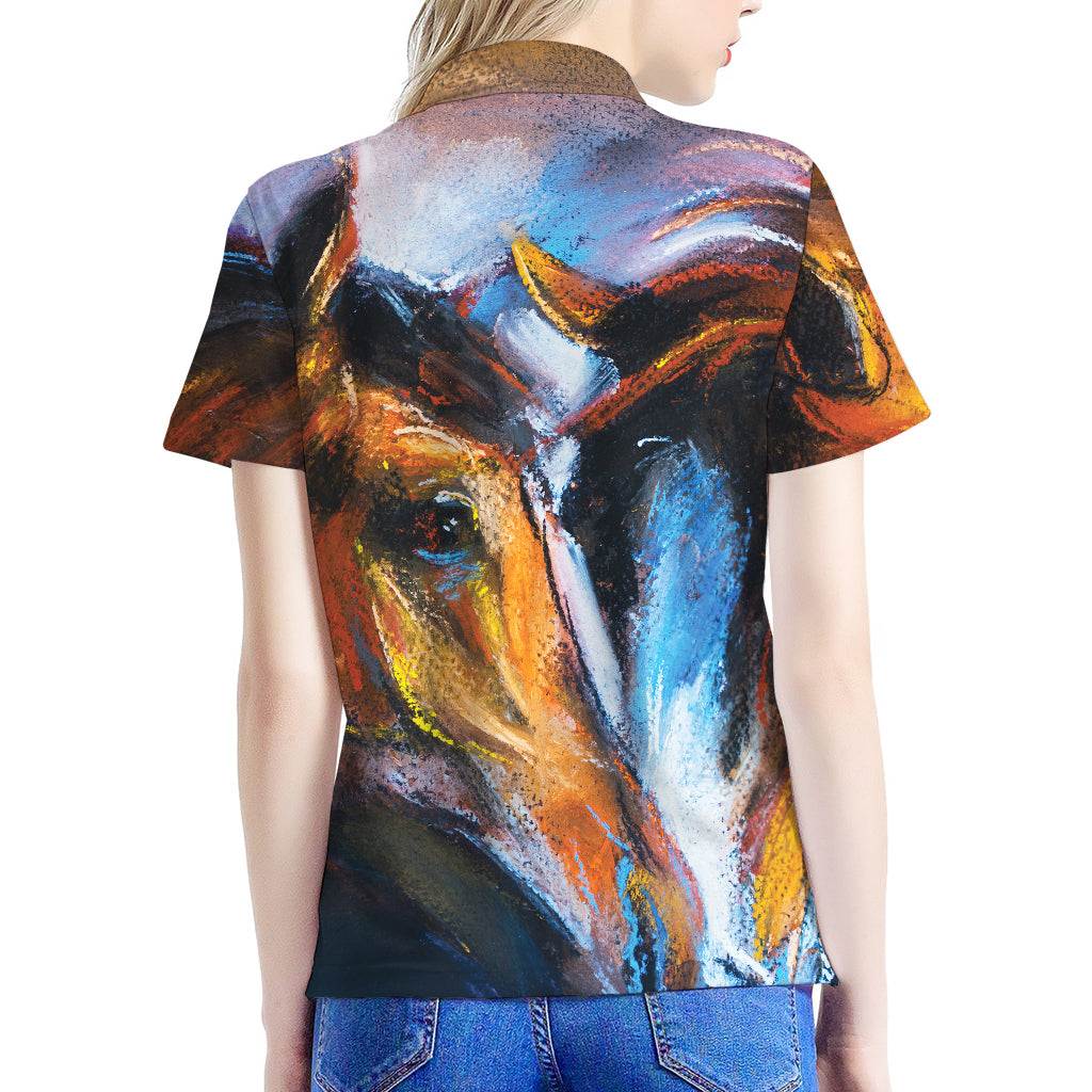 Couple Horses Painting Print Women's Polo Shirt