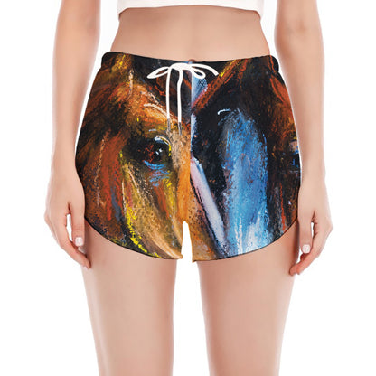 Couple Horses Painting Print Women's Split Running Shorts