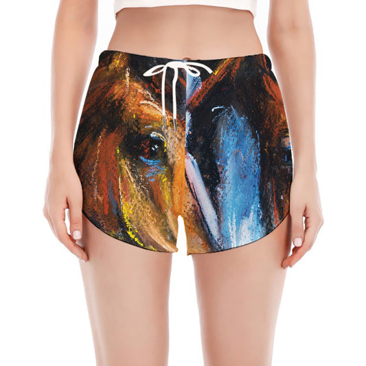 Couple Horses Painting Print Women's Split Running Shorts