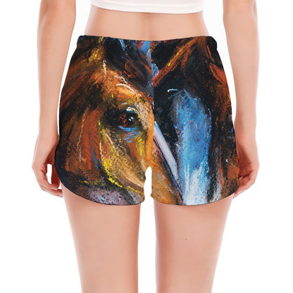 Couple Horses Painting Print Women's Split Running Shorts