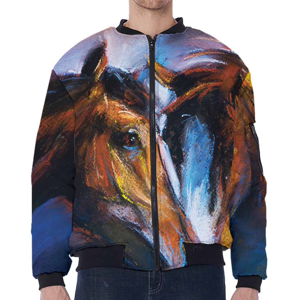Couple Horses Painting Print Zip Sleeve Bomber Jacket