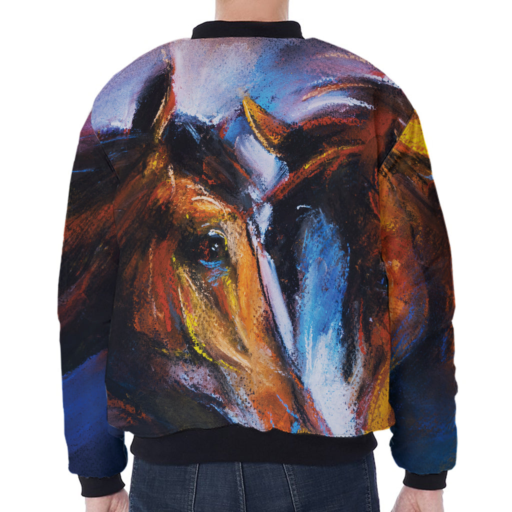 Couple Horses Painting Print Zip Sleeve Bomber Jacket