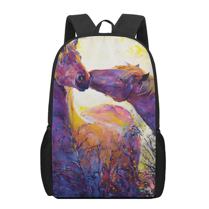 Couple Horses Portrait Print 17 Inch Backpack
