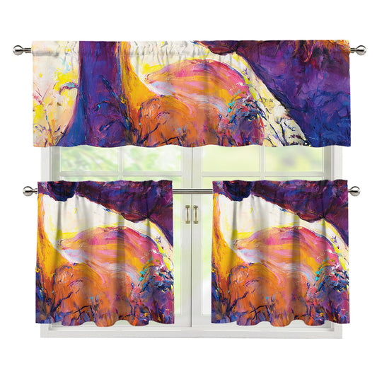 Couple Horses Portrait Print 3 Piece Kitchen Curtains