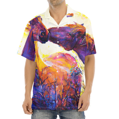 Couple Horses Portrait Print Aloha Shirt