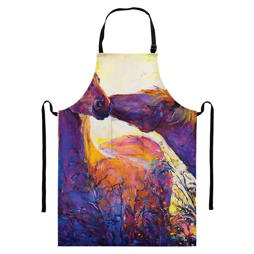 Couple Horses Portrait Print Bib Apron With Pocket