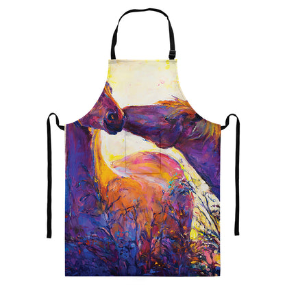 Couple Horses Portrait Print Bib Apron With Pocket