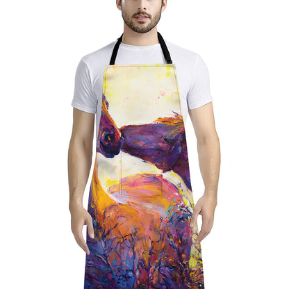 Couple Horses Portrait Print Bib Apron With Pocket