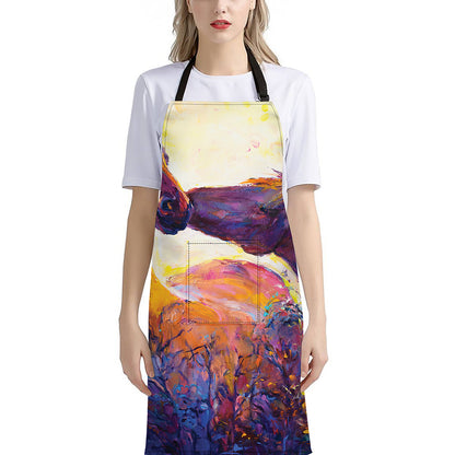 Couple Horses Portrait Print Bib Apron With Pocket