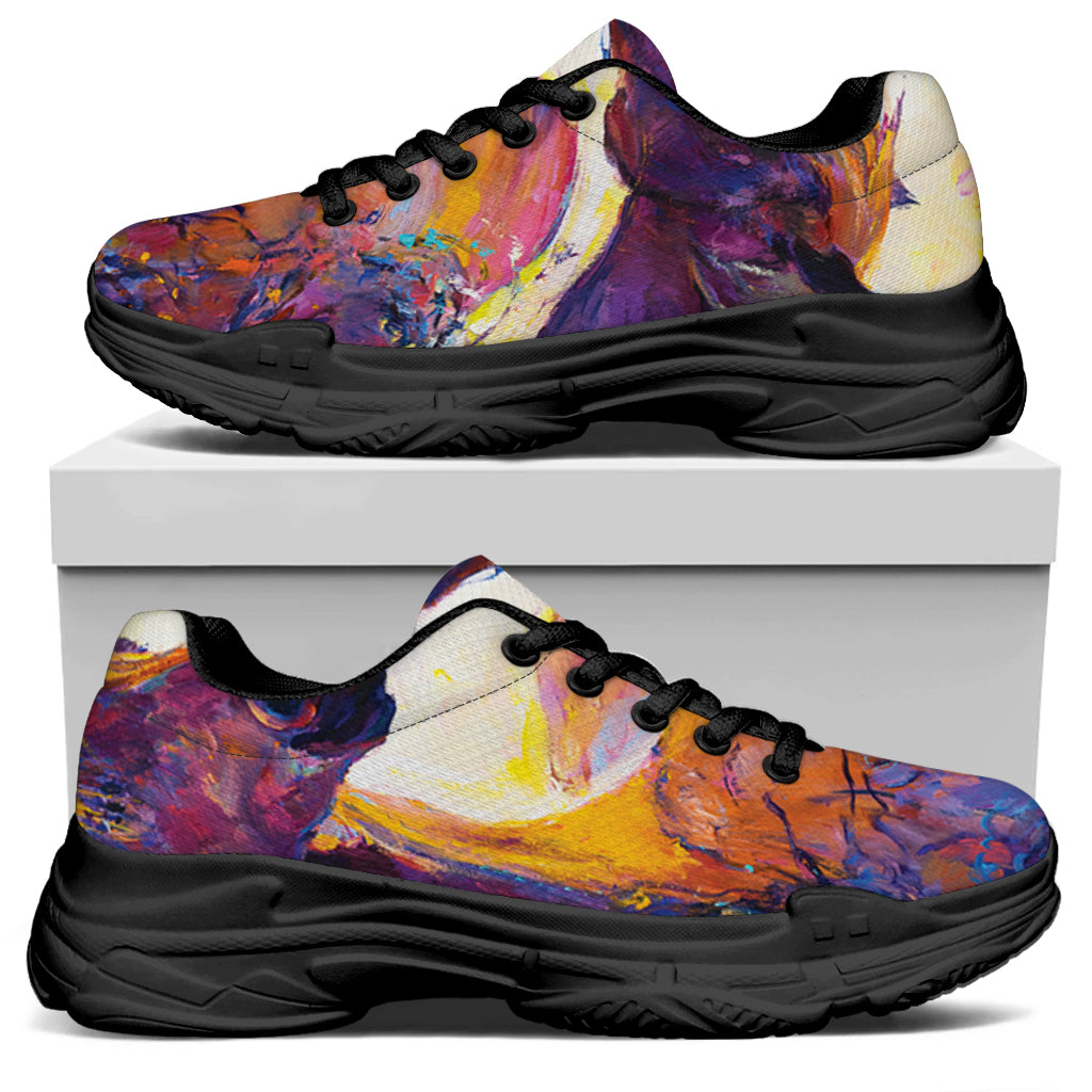 Couple Horses Portrait Print Black Chunky Shoes