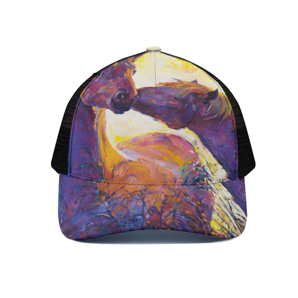Couple Horses Portrait Print Black Mesh Trucker Cap