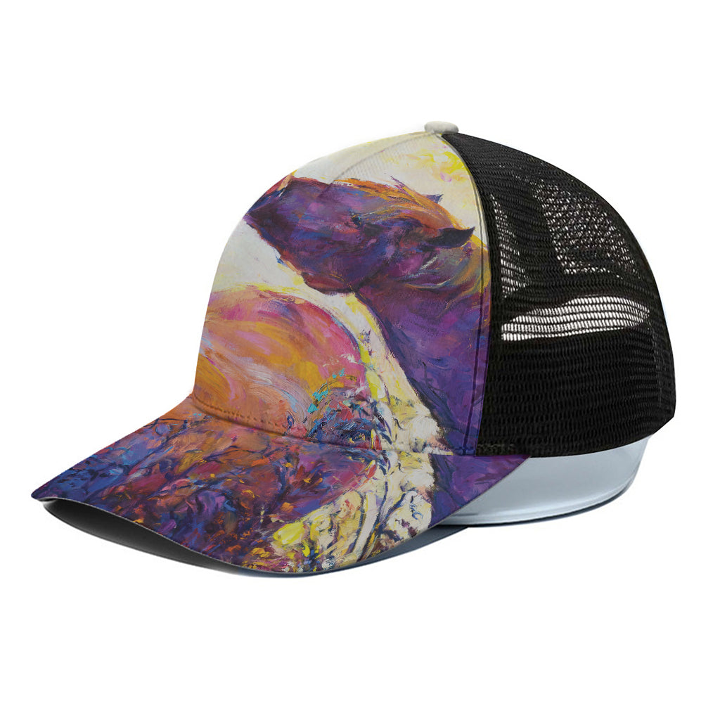 Couple Horses Portrait Print Black Mesh Trucker Cap