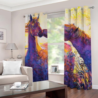 Couple Horses Portrait Print Blackout Grommet Curtains
