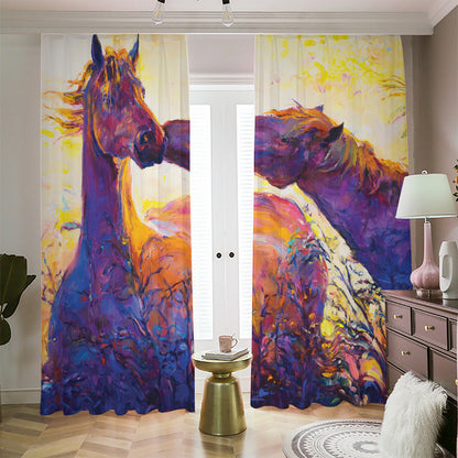 Couple Horses Portrait Print Blackout Pencil Pleat Curtains