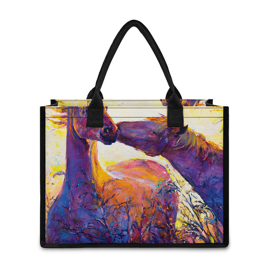 Couple Horses Portrait Print Canvas Tote Bag