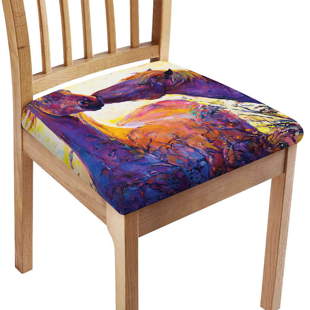 Couple Horses Portrait Print Chair Cushion Cover