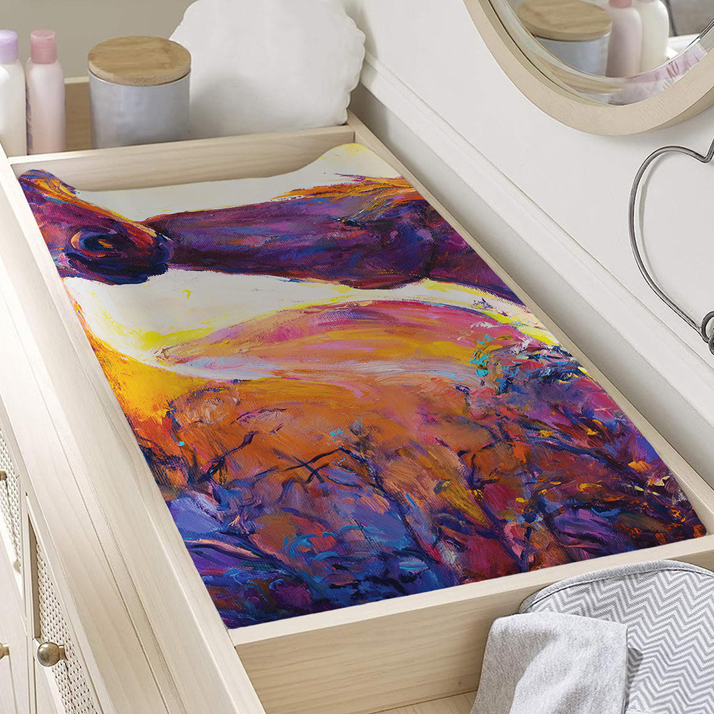 Couple Horses Portrait Print Changing Pad Cover