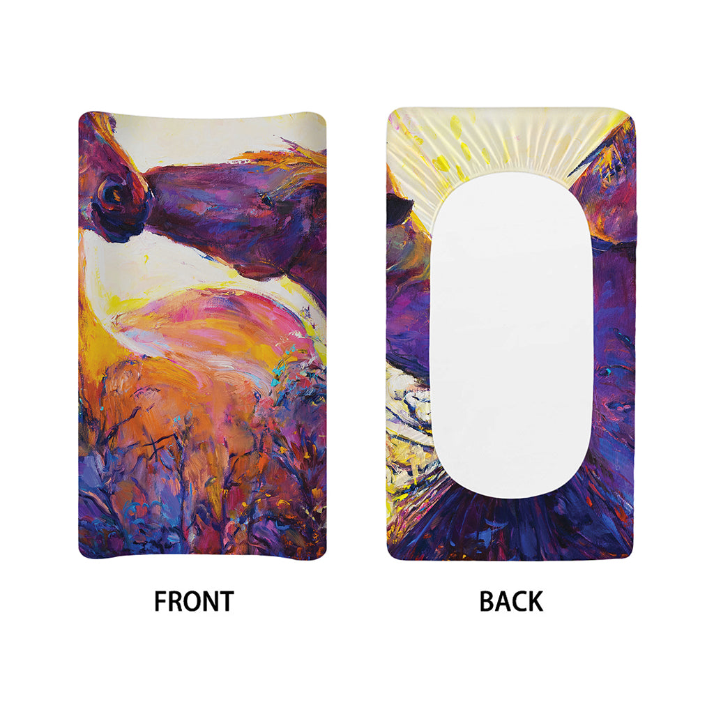 Couple Horses Portrait Print Changing Pad Cover