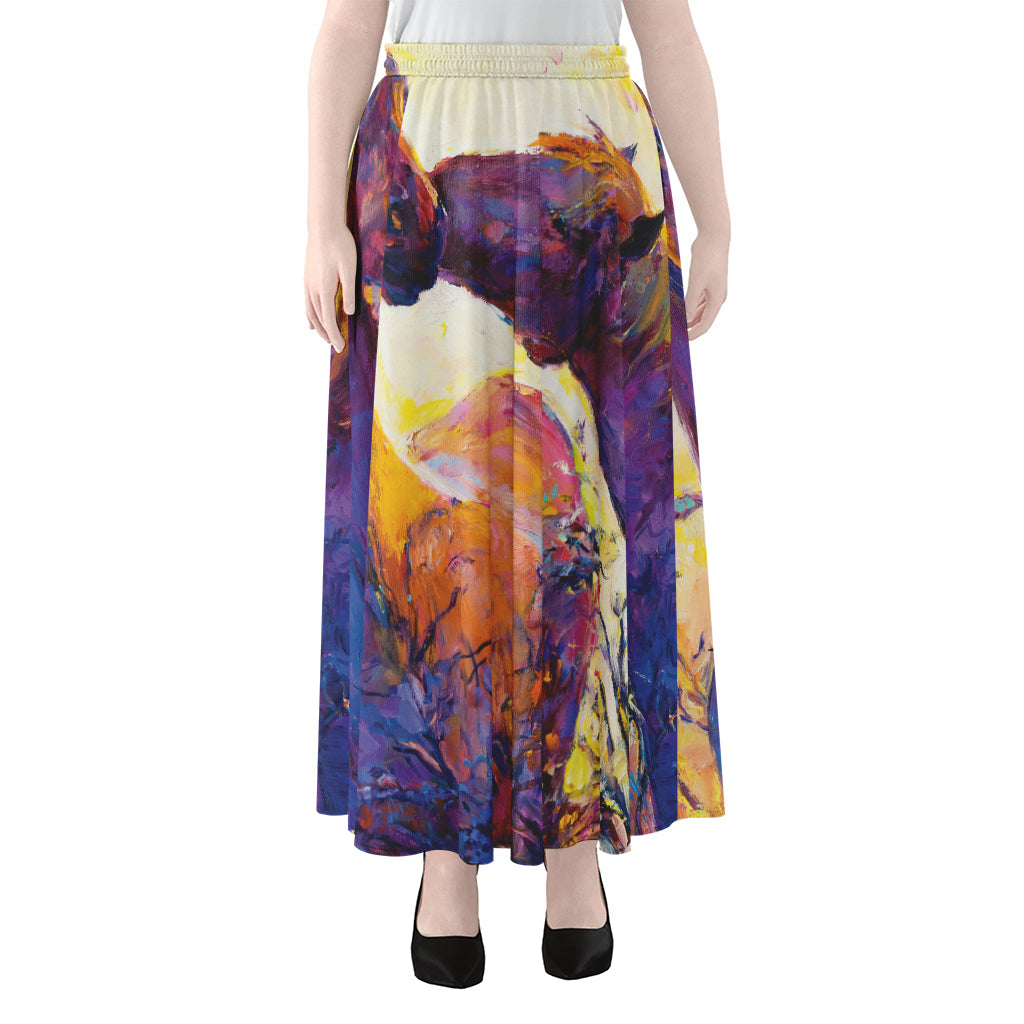 Couple Horses Portrait Print Chiffon Maxi Skirt