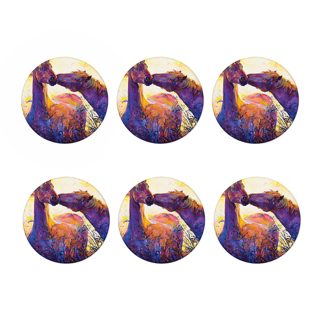 Couple Horses Portrait Print Coaster Set