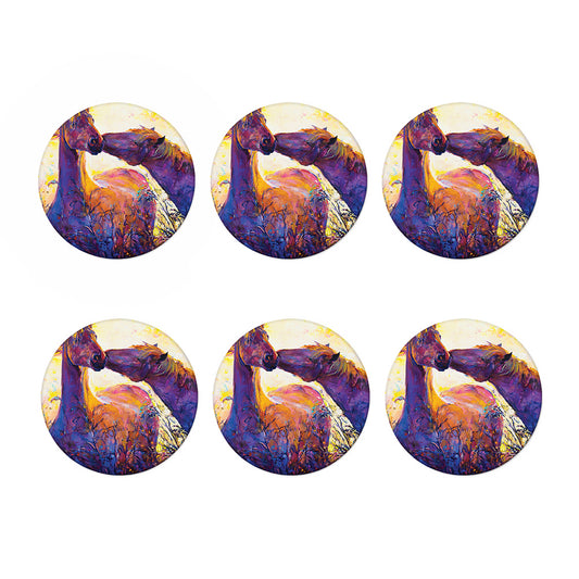 Couple Horses Portrait Print Coaster Set