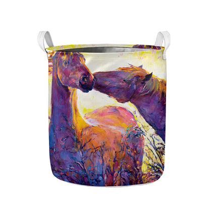 Couple Horses Portrait Print Collapsible Laundry Basket