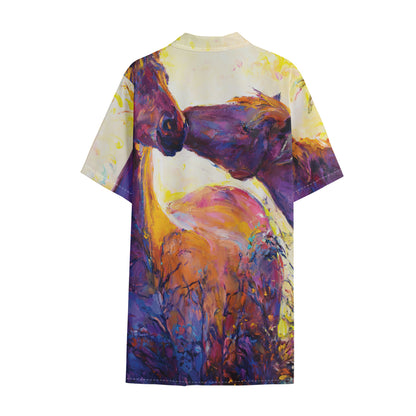 Couple Horses Portrait Print Cotton Hawaiian Shirt